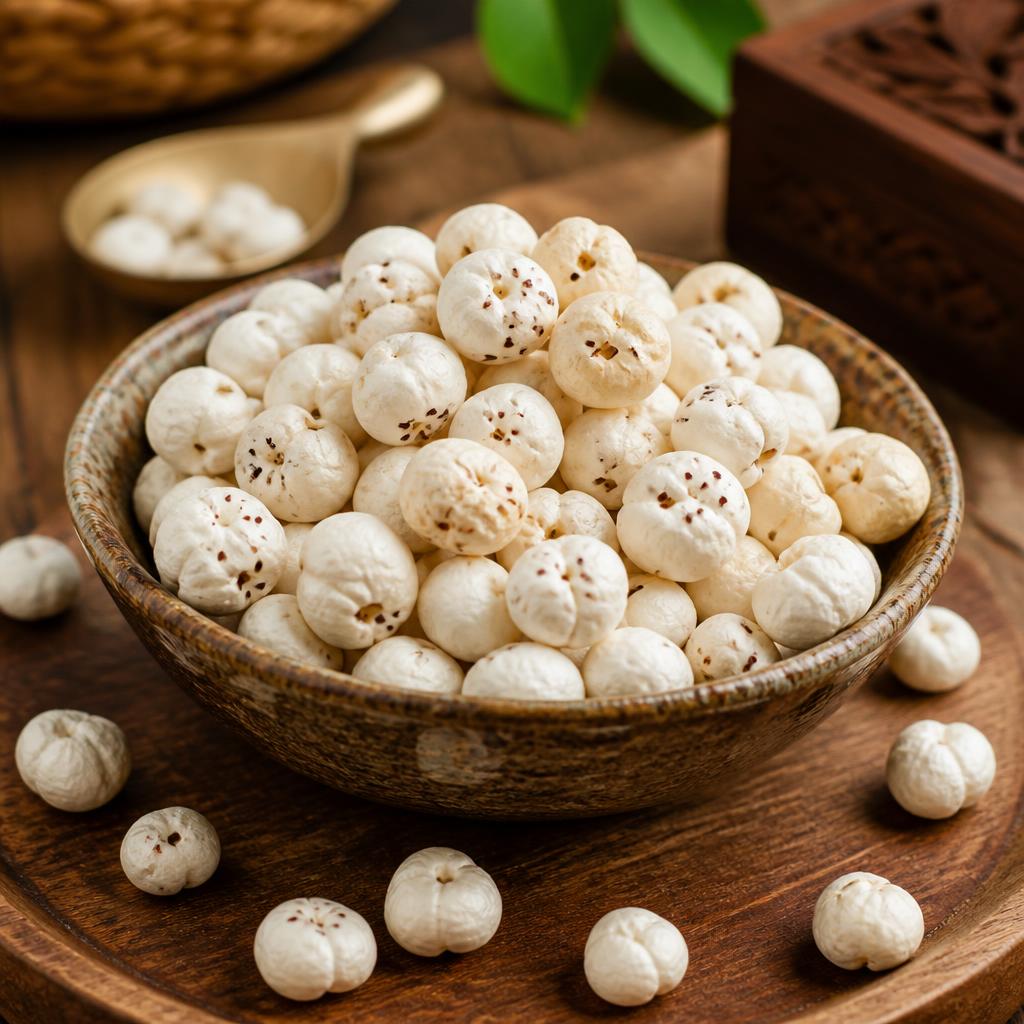 Makhana fox nuts in a shallow bowl