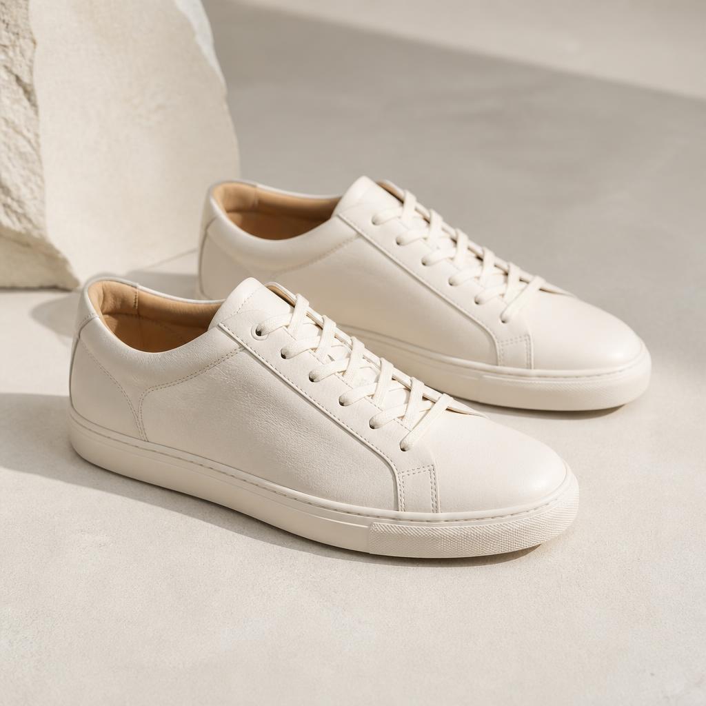 Pair of white leather sneakers